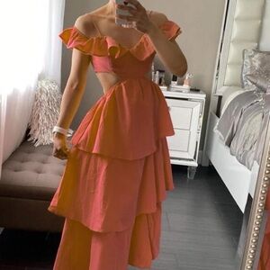 Elegant Coral Ruffle Dress